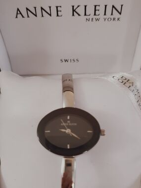 Anne Klein Black Dial Silver-Tone Bangle Watch